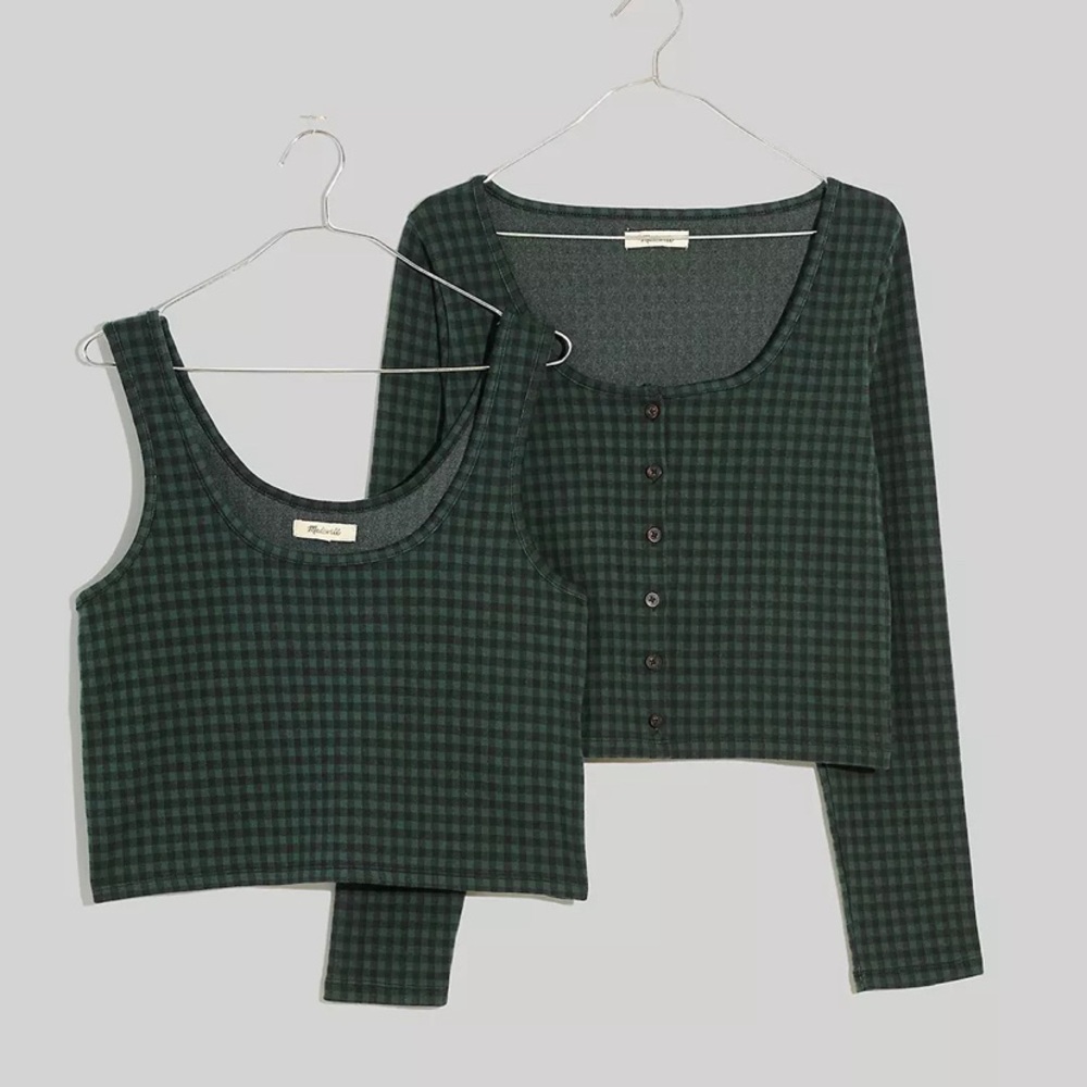 Madewell Jacquard Cardigan Twin Set in Gingham
